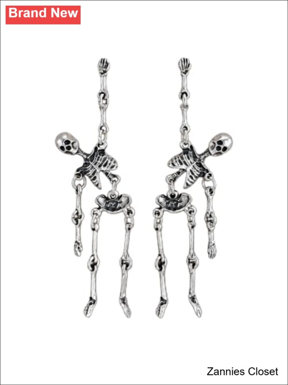 👻 Skeleton Skull Gothic Halloween Dangle Drop Earrings Alloy Metal 3.1 Inch
